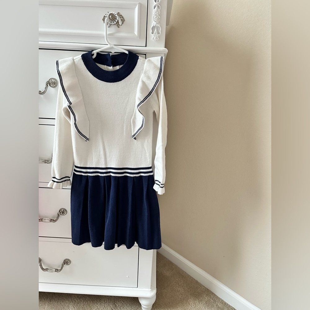 Navy and White Ruffle Dress